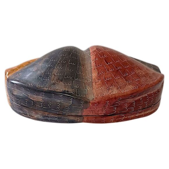 Soapstone Shell Trinket Box Dish Lidded Scallop Seashell Hand Carved Beachy Vtg - Picture 10 of 16